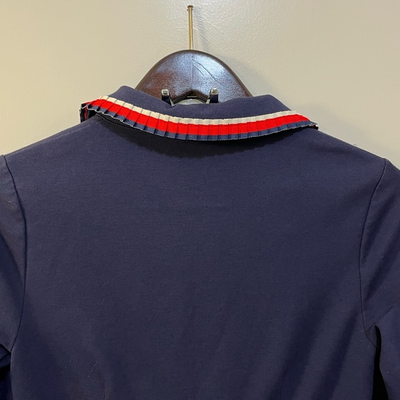 BODEN Navy Blue Shift Dress Red/White/ Blue Pleated Detail Neck & Pocket Size 6P - Picture 4 of 7